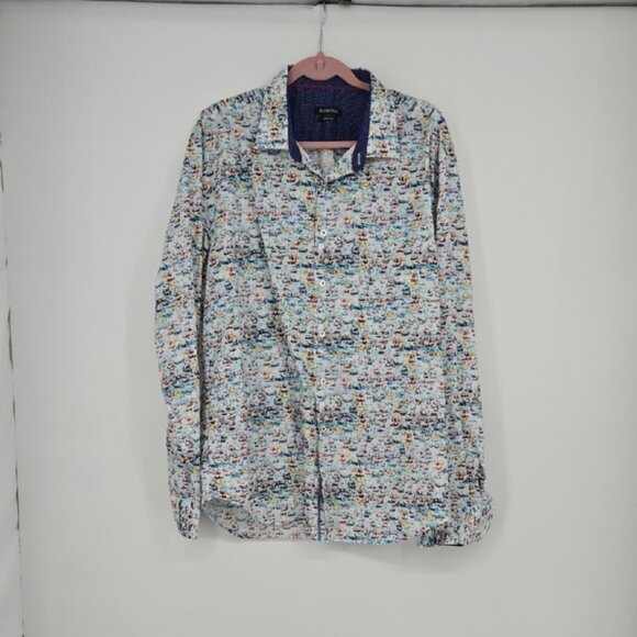 Bugatchi Men's Shaped Fit Sailboat Pattern Button Front Casual Shirt Size 3X - Picture 1 of 12